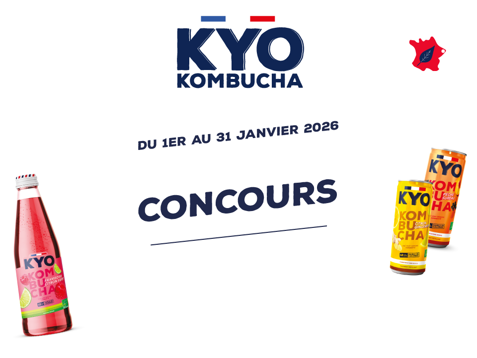 KYO Kombucha - Du 1er au 31 janvier 2026 - Grand jeu concours - Pour tout achat d'un produit KYO, tentez de gagner :